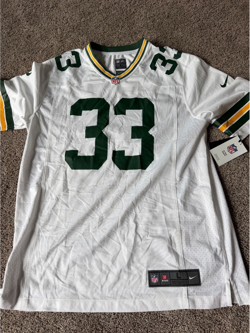 Nike NFL Green Bay Packers #33 Aaron Jones White Football Jersey Large
